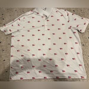 Puma White Polo with Red & Blue Flag Print